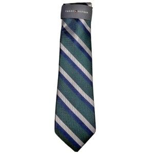 Tommy Hilfiger Men's Silk Blend Tie ~ Gray & Green ~ Striped